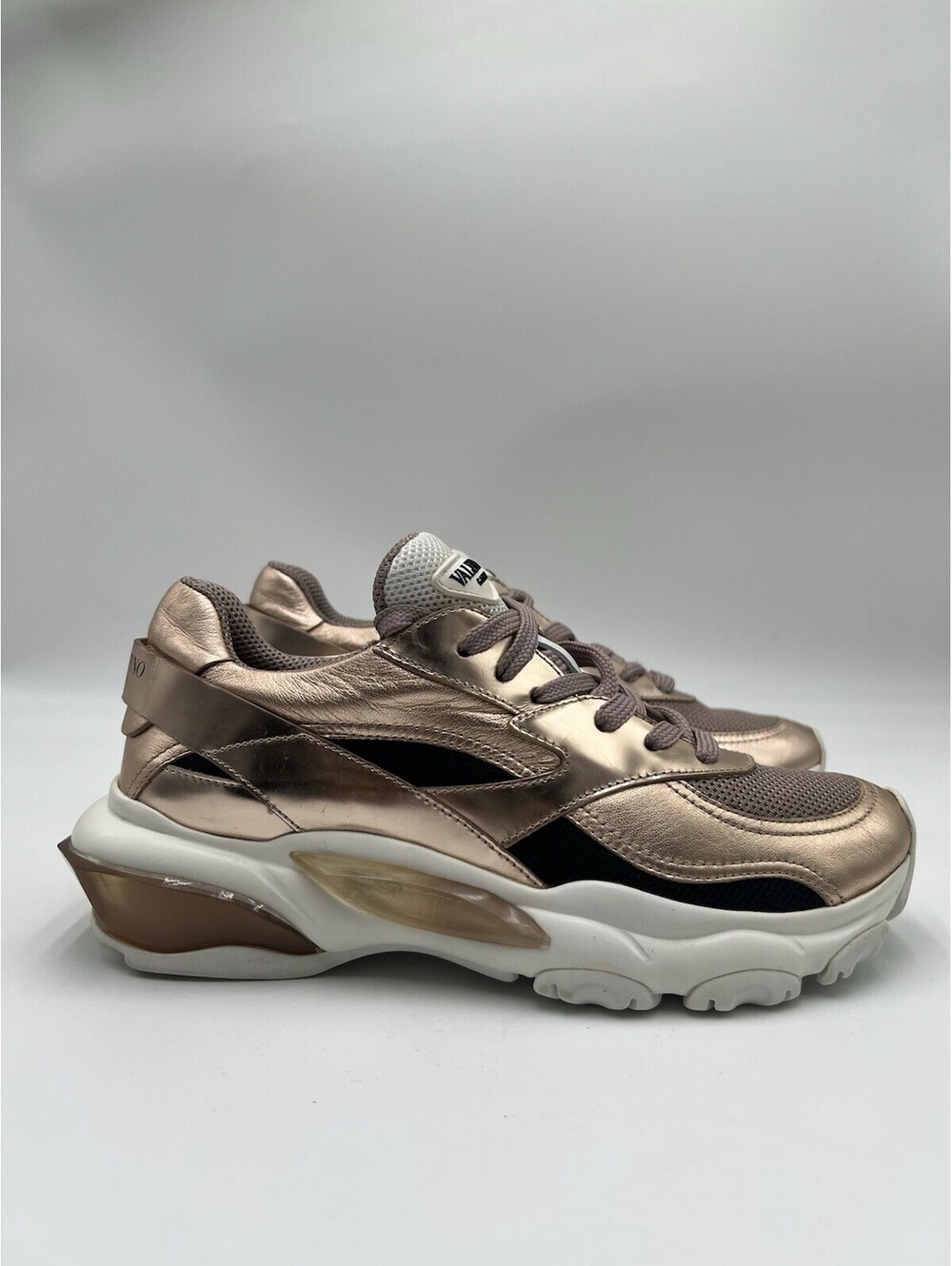 Valentino Garavani Metallic Rose Gold/Pink Bounce Low Top Sneakers Size 36.5